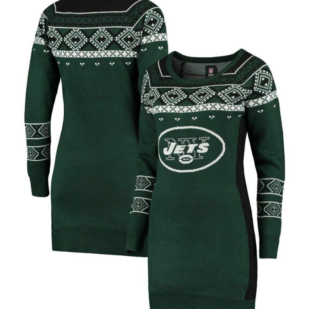 008 Women's New York Jets Klew Green Big Logo Ugly Sweater Dress size Small